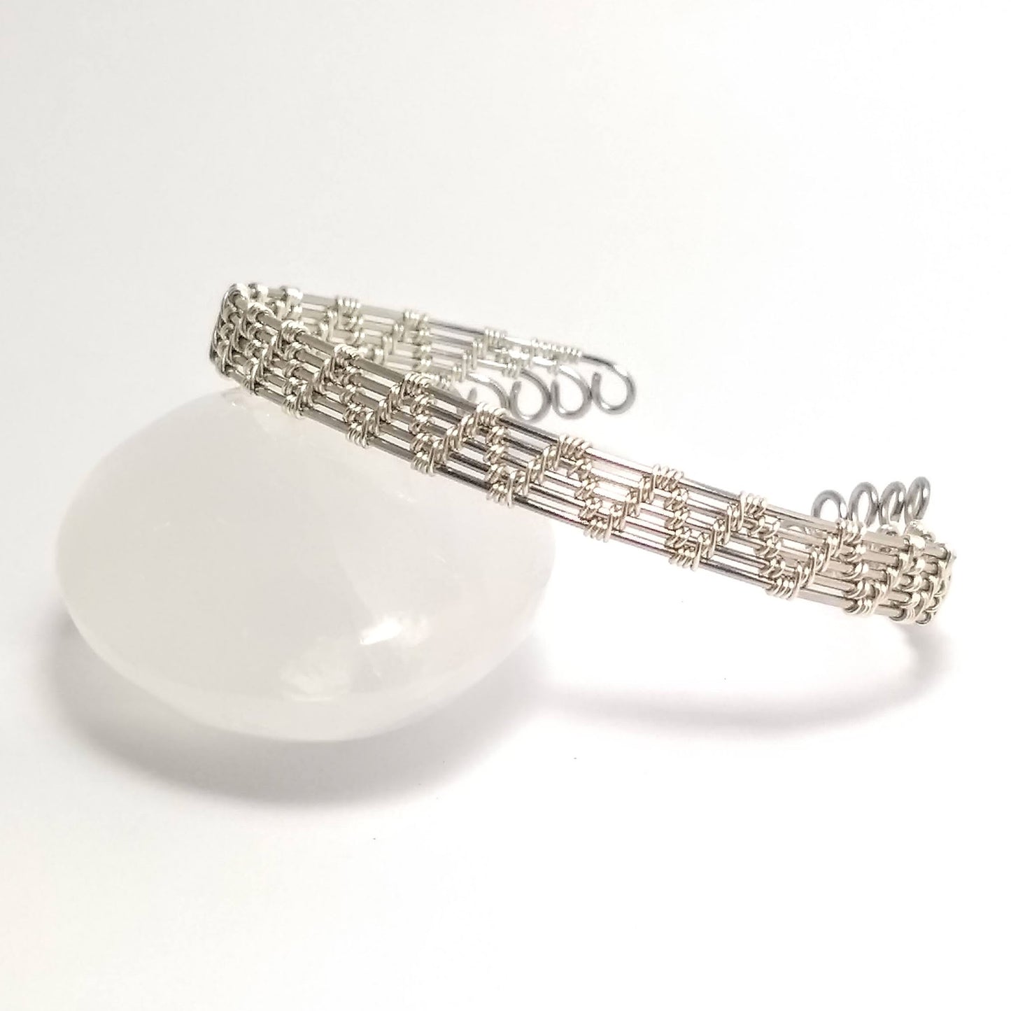 Silver Plated Wire Woven Cuff Bracelet