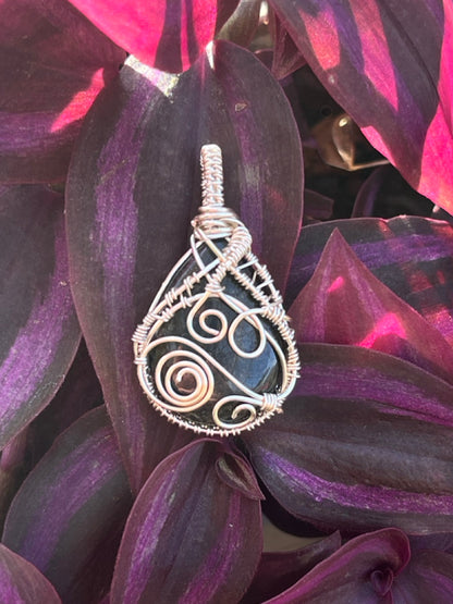 Black Onyx Silver Wrapped Teardrop Pendant