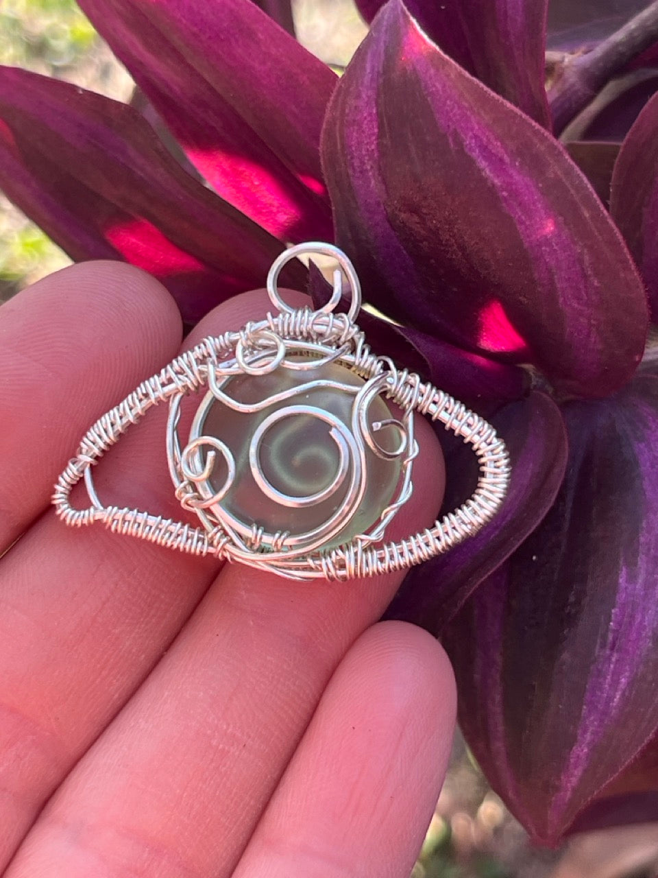 Silver Wire Wrapped Seaglass Eye Amulet