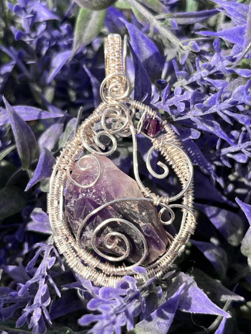 Raw Amethyst Quartz Crystal Wire Wrapped Amulet