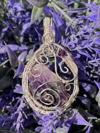 Raw Amethyst Quartz Crystal Wire Wrapped Amulet