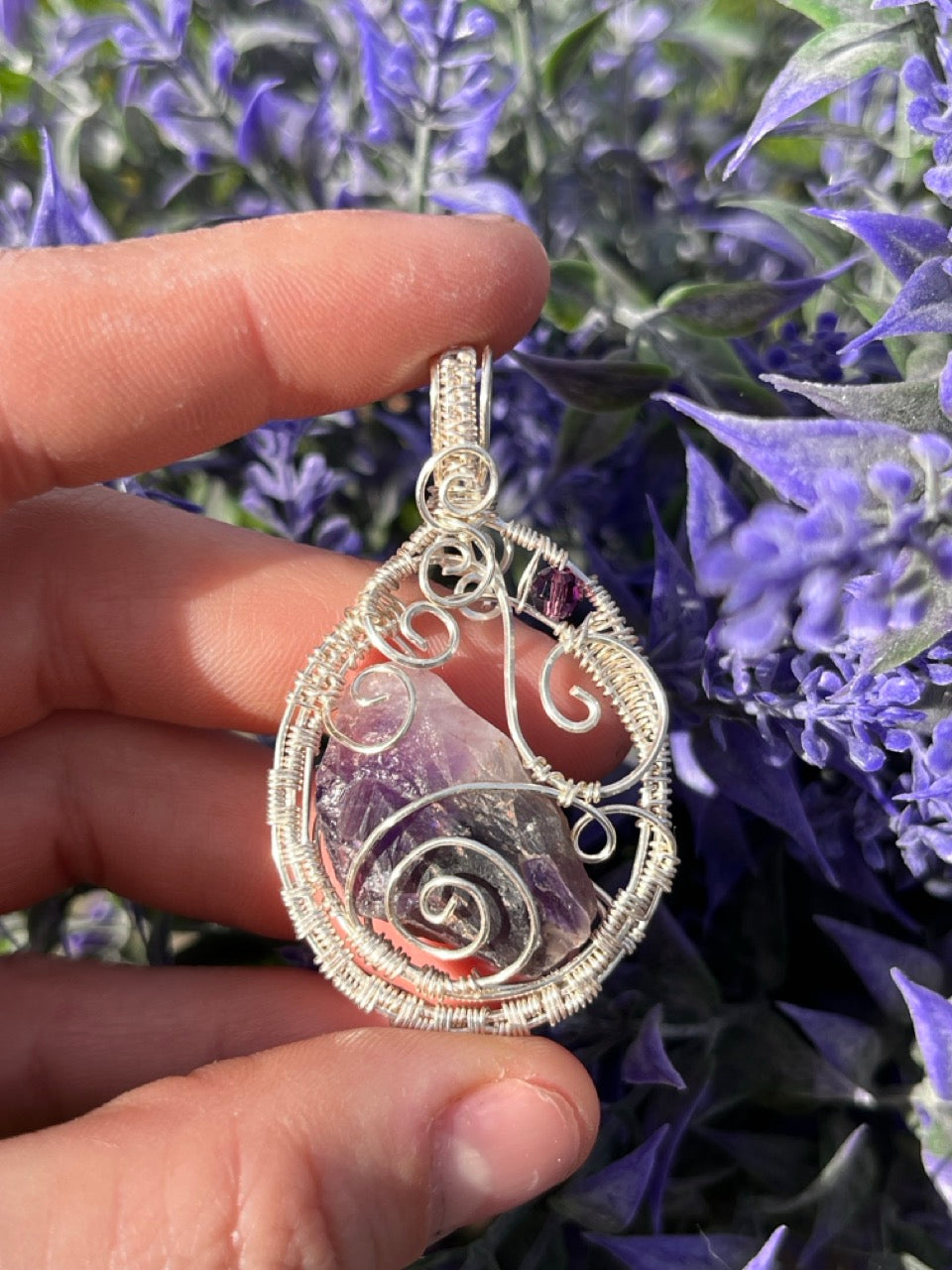 Raw Amethyst Quartz Crystal Wire Wrapped Amulet