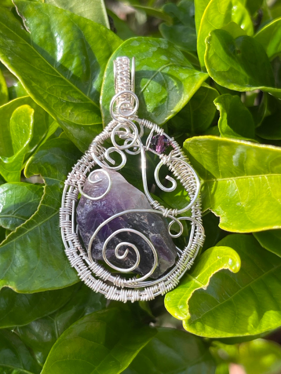 Raw Amethyst Quartz Crystal Wire Wrapped Amulet