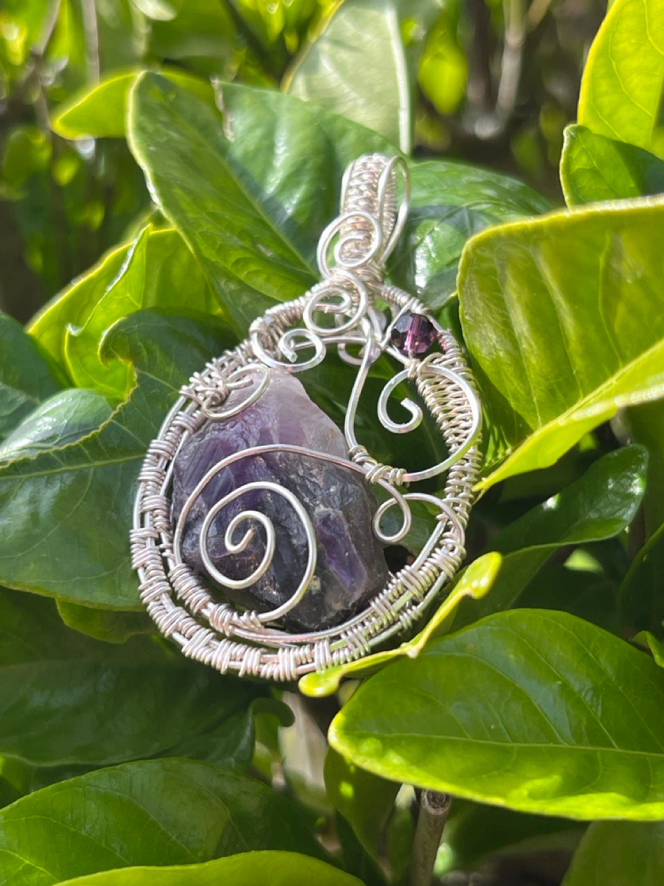 Raw Amethyst Quartz Crystal Wire Wrapped Amulet