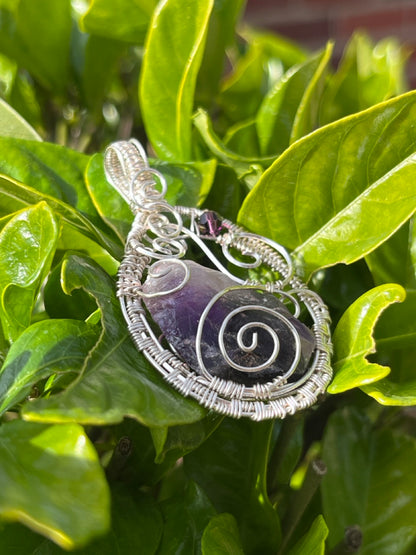 Raw Amethyst Quartz Crystal Wire Wrapped Amulet