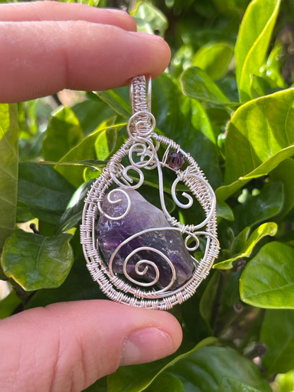 Raw Amethyst Quartz Crystal Wire Wrapped Amulet