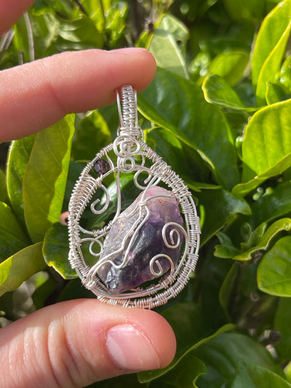 Raw Amethyst Quartz Crystal Wire Wrapped Amulet