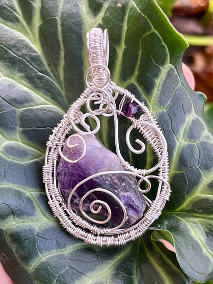 Raw Amethyst Quartz Crystal Wire Wrapped Amulet