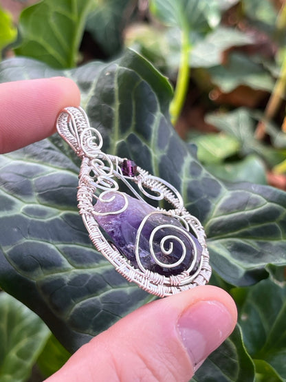 Raw Amethyst Quartz Crystal Wire Wrapped Amulet