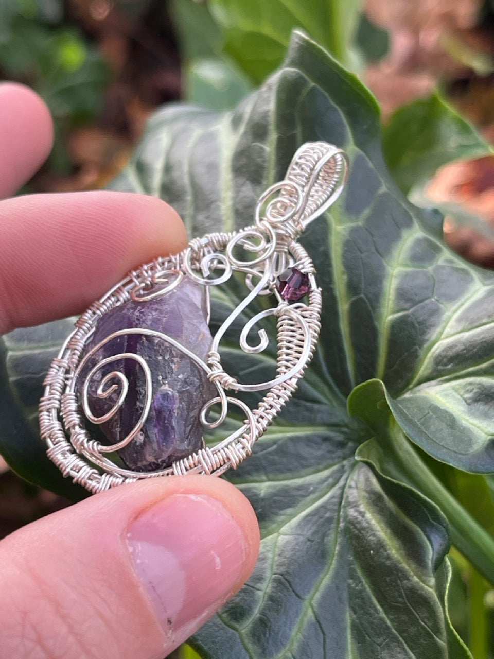 Raw Amethyst Quartz Crystal Wire Wrapped Amulet