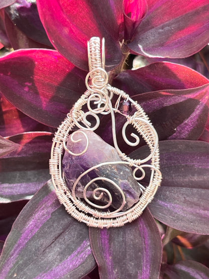 Raw Amethyst Quartz Crystal Wire Wrapped Amulet