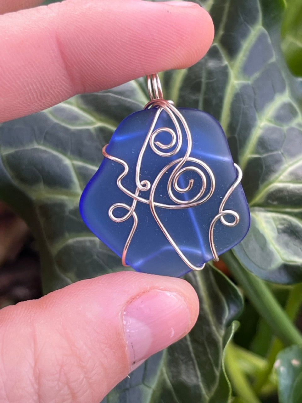 Ocean Blue Wire Wrapped Sea Glass Pendant