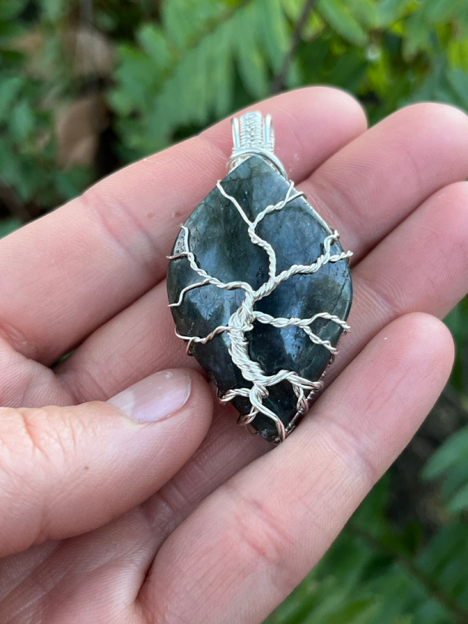 Tree of Life Silver Wrapped Labradorite Amulet