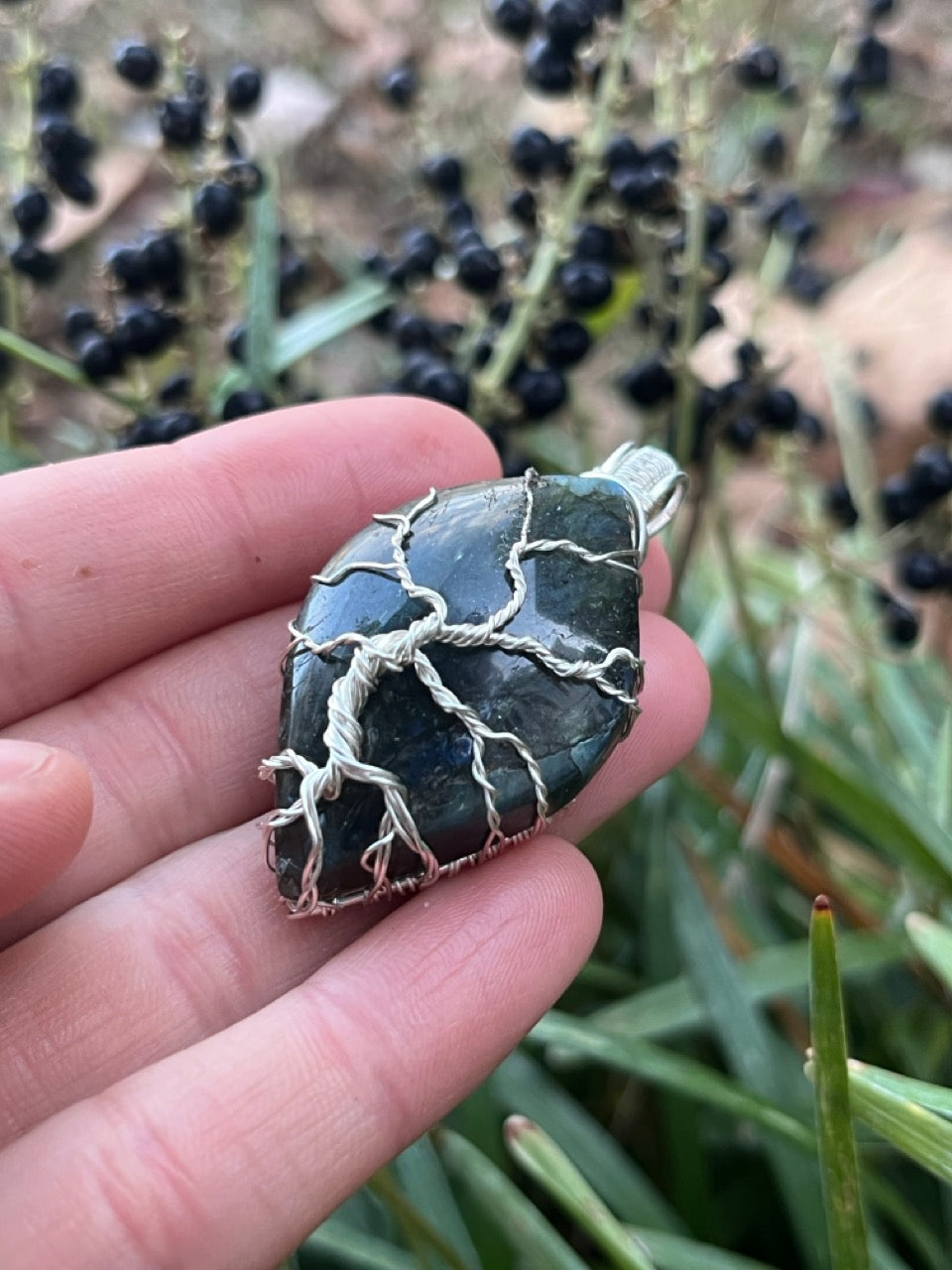 Tree of Life Silver Wrapped Labradorite Amulet