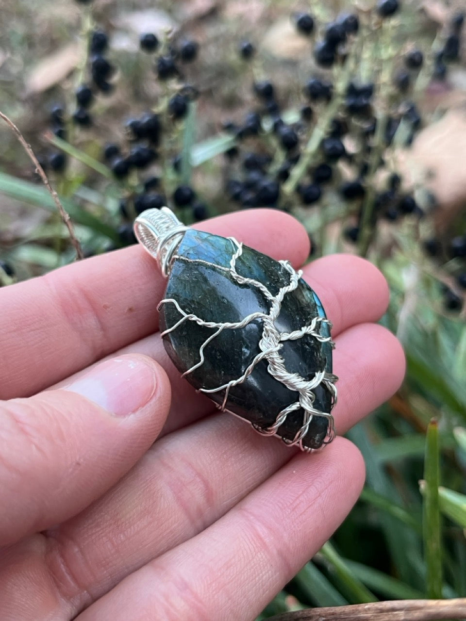 Tree of Life Silver Wrapped Labradorite Amulet